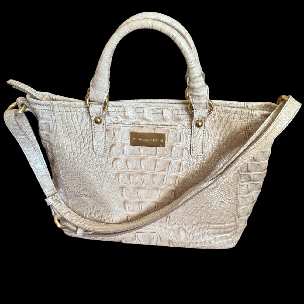 Brahmin Mini Arno Melbourne Beige Leather Satchel Handbag Shoulder Bag